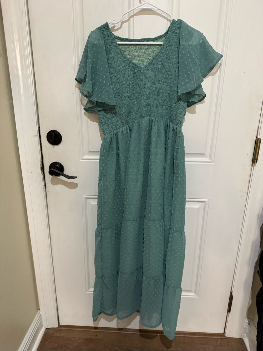 Amazon Teal Green Flutter Sleeve Maxi Dress